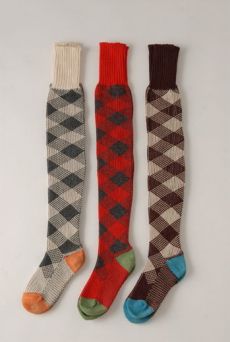 AW1213 CHECK OVER KNEE SOCKS - VARIOUS